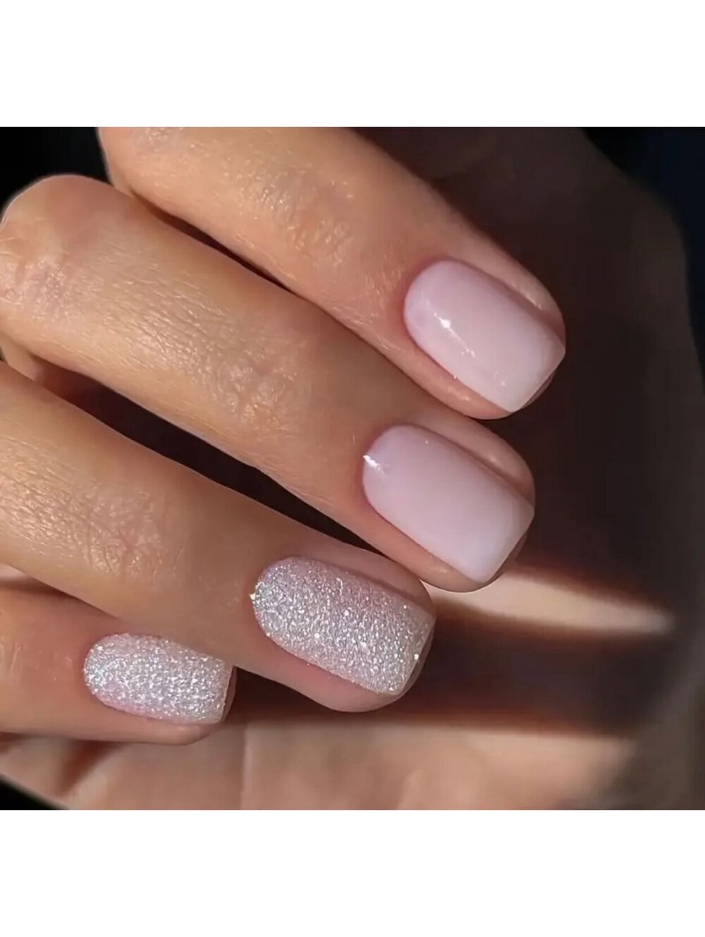 New - 24pcs Short Square - Pink Bling Glitter Reusable Press-On-Nails